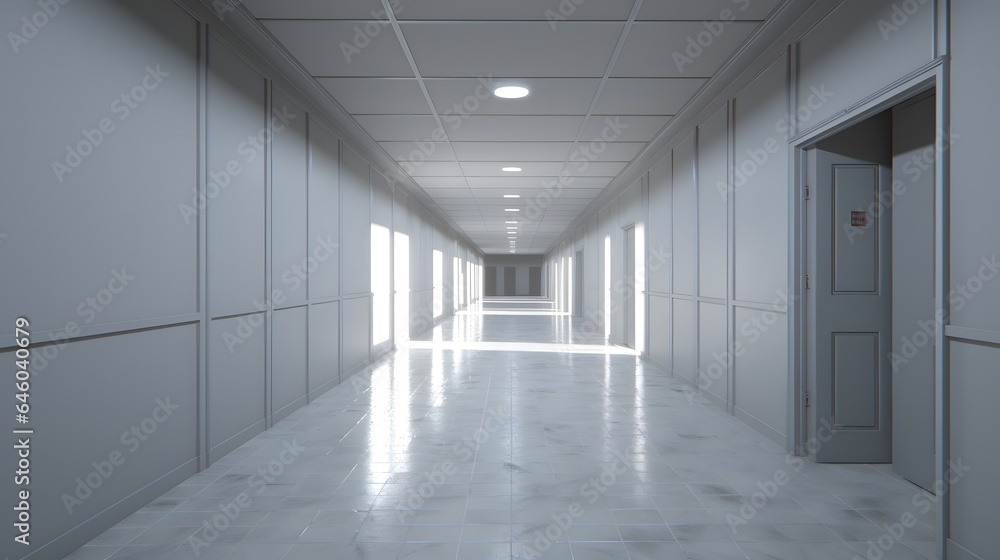 Vue en perspective d'un couloir blanc vide, généré par IA Vue en perspective d'un couloir blanc vide, généré par IA
