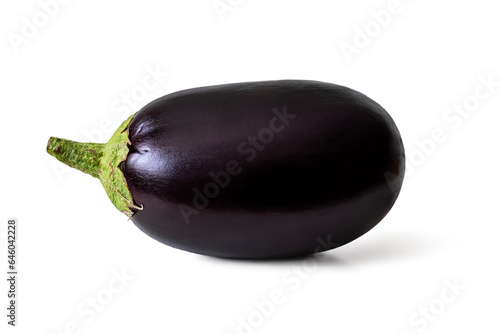 Purple eggplant with a green peduncle on a white