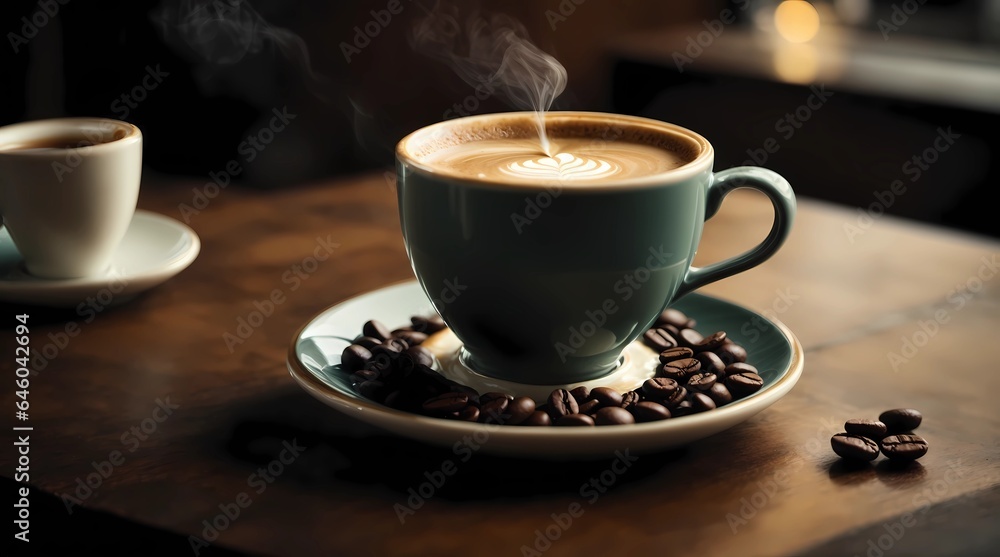 cup of coffee with beans cup of coffee with beans