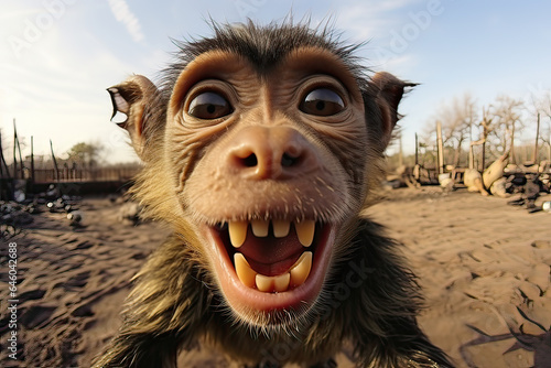 funny Chimpanzee making selfie looking at the gopro camera photo