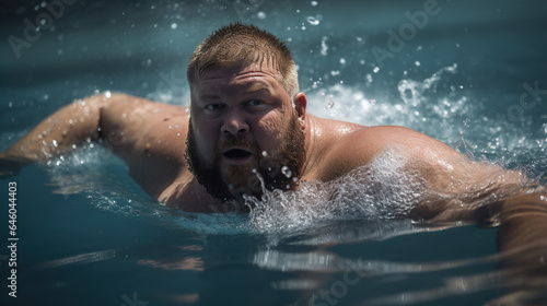 "Swimming": fat human A swimmer is doing laps in a pool, providing a full-body workout that helps burn calories and tones muscles © siripimon2525