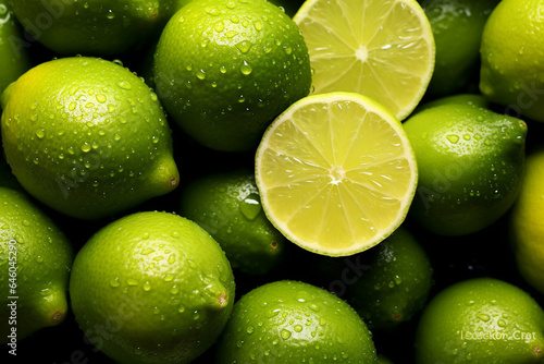 Close Up of Many Limes on Citrus Fruit Background - Created with Generative AI Tools