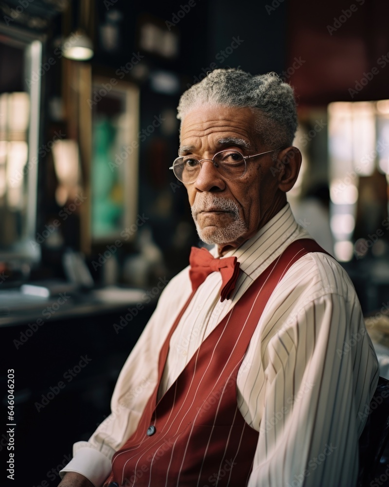 single, elderly, African American man, stands silently in oldfashioned barber shop reflection in mirror often triggers cascade of reexperiencing past traumas. dichotomy of culturally single, elderly, African American man, stands silently in oldfashioned barber shop reflection in mirror often triggers cascade of reexperiencing past traumas. dichotomy of culturally
