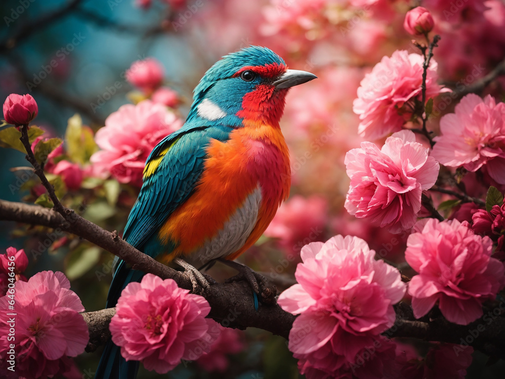 Fototapeta premium A bird sitting on a tree branch 