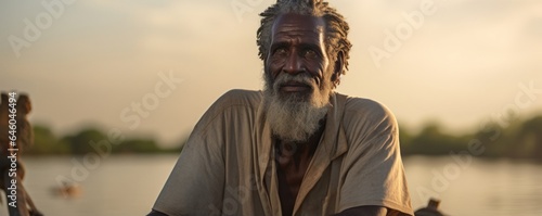 Slika na platnu On east bank of river, Nubian man, perfectly seasoned by age, crafts intricate artworks