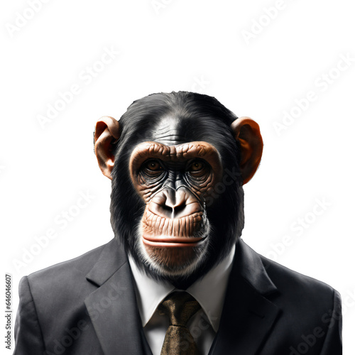 Portrait of Humanoid Anthropomorphic Chimpanzee Wearing Businessman Suit Isolated Transparent © Reytr