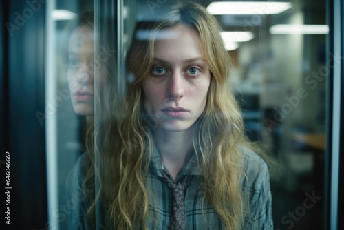 Wallpaper Mural focus on transgender woman at thes office, manifesting secondary ual characteristics due to hormone replacement therapy. She experiences both physical and emotional changes she adjusts to new Torontodigital.ca