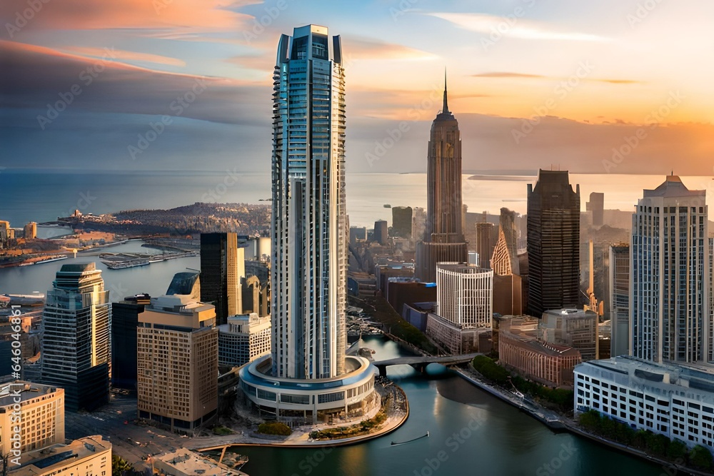 Obraz premium city skyline at sunset