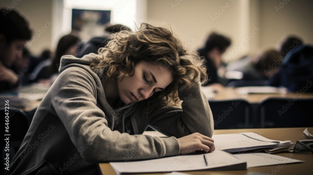 In modern European classroom, young lady takes notes fervently she attempts to understand complex psychological nuances of guilt. diligent notetaking reflects deep contemplation on intricate In modern European classroom, young lady takes notes fervently she attempts to understand complex psychological nuances of guilt. diligent notetaking reflects deep contemplation on intricate