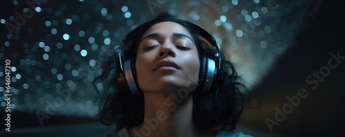 Over binaural microphone in soundproof space, Latinx woman in prime reminisces about lucid dream experiences. Armed with mindfulness techniques and cognitive theories, psychologist directs