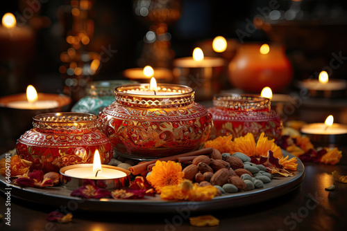 candles and food decoration for diwali