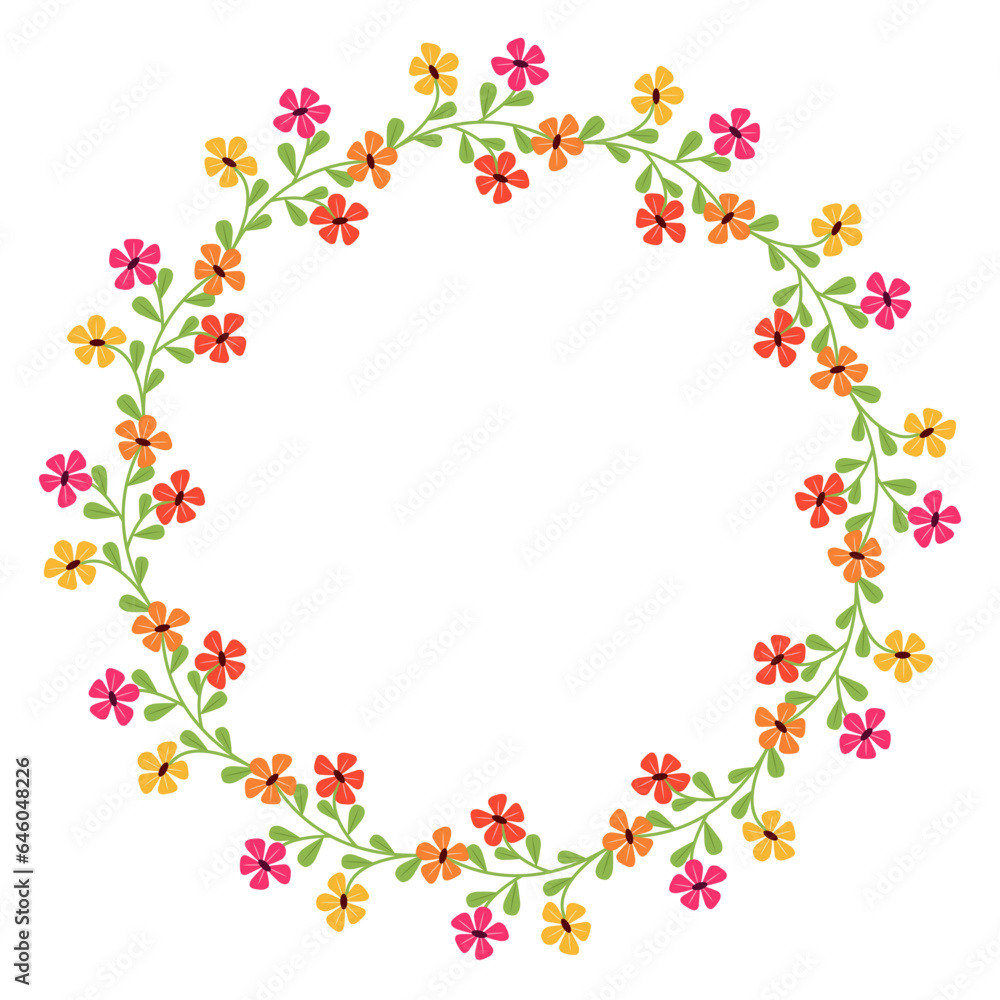 art drawn spring flower round frame