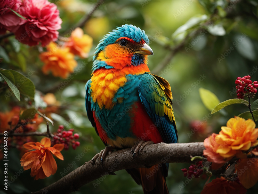 Fototapeta premium A bird sitting on a tree branch 