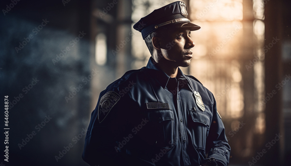 Confident young adult man in military uniform looking at camera generated by AI Confident young adult man in military uniform looking at camera generated by AI
