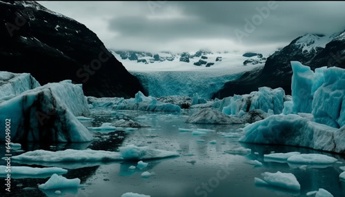 Majestic mountain range floating on tranquil glacier lagoon, beauty in nature generated by AI