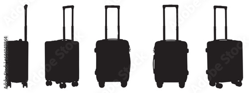 Set, black suitcase silhouette, white background