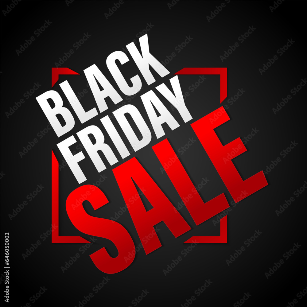 Black Friday banner. Modern design with red and white typography on black background. Template for promotion, advertising, and web Black Friday season. Vector illustration.