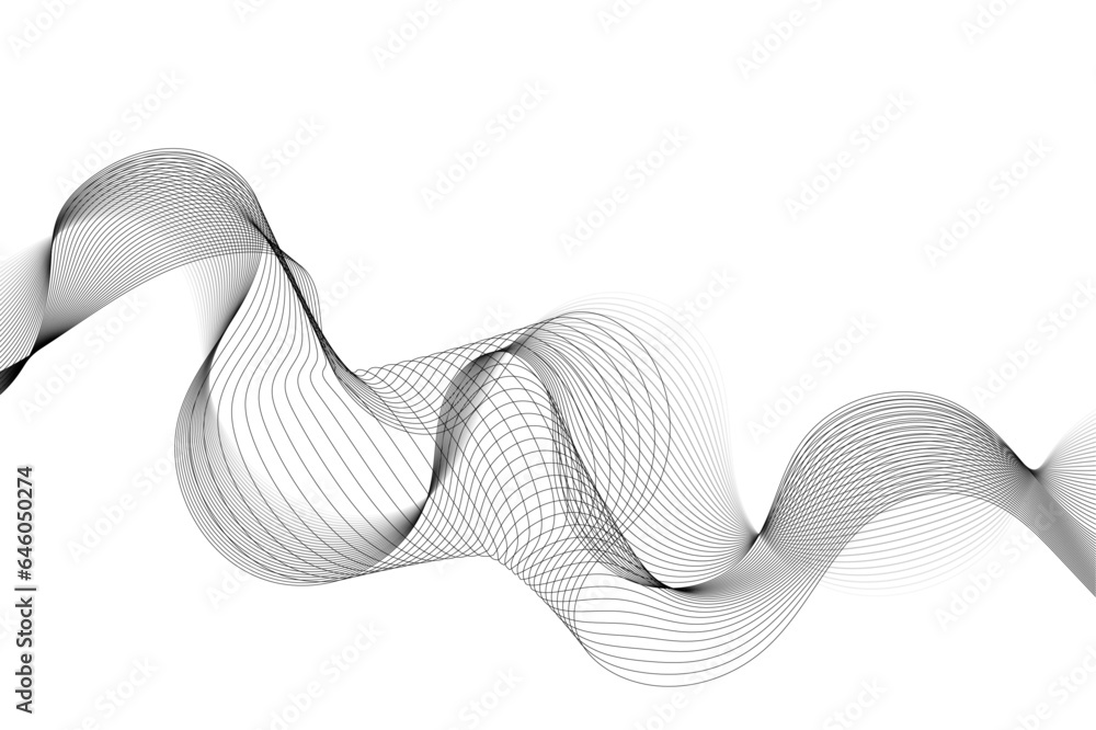 Fototapeta premium Abstract wavy white and grey curved lines on transparent background. Frequency sound wave lines and technology background, Design for brochure, flyer, banner, template, business wave lines background.