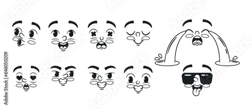 Classic Black And White Emoji Set Features Timeless Expressions And Symbols, Conveying Emotions, Vector Icons
