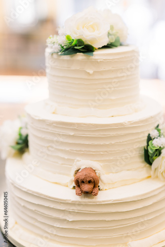 wedding cake with dog decoration