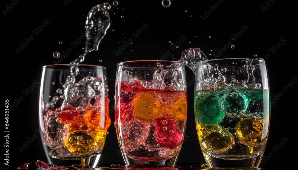 Refreshing cocktail with whiskey, soda, and fresh fruit garnish generated by AI Refreshing cocktail with whiskey, soda, and fresh fruit garnish generated by AI