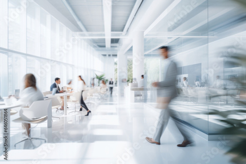 people walking in office, corporate photo of busy lobby with people, open plan minimalist office space