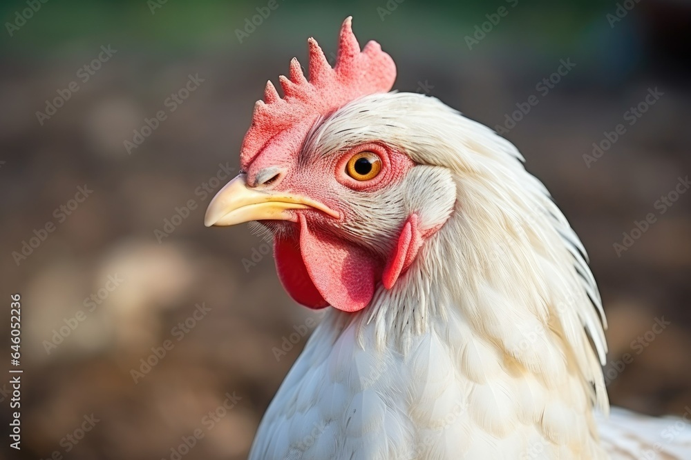 Portrait of a white rooster  on the farm. Ai generative