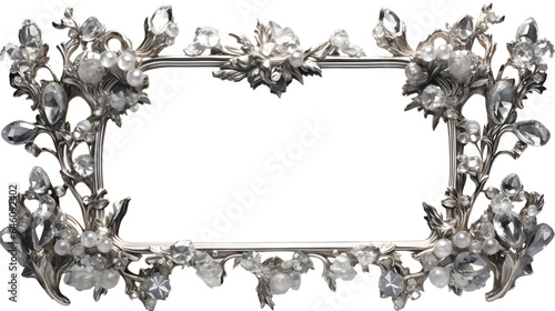 Silver picture frame decorated with pearls and crystal jewels