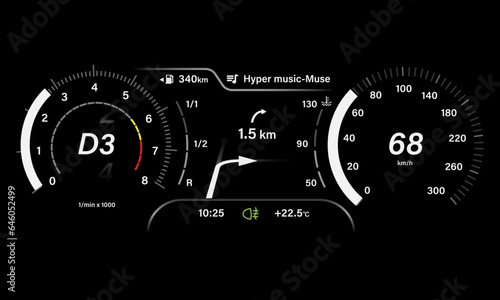 Car dashboard speed meter technology design modern futuristic on black background vector