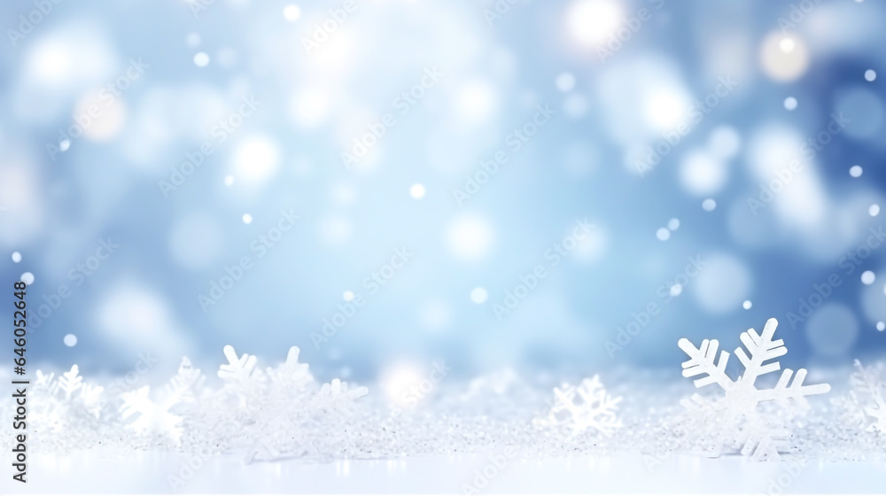 Shiny blue christmas bokeh light background with snowflake, defocus luxury romantic light decoration, abstract blurred glitter xmas holiday card invitation design with copy space ai generate Shiny blue christmas bokeh light background with snowflake, defocus luxury romantic light decoration, abstract blurred glitter xmas holiday card invitation design with copy space ai generate