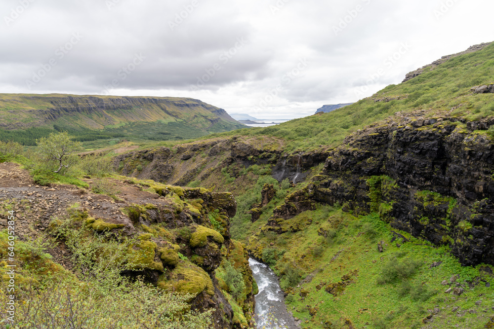 Canyon at Glymur Waterfall, as seen from the hiking trail. Iceland