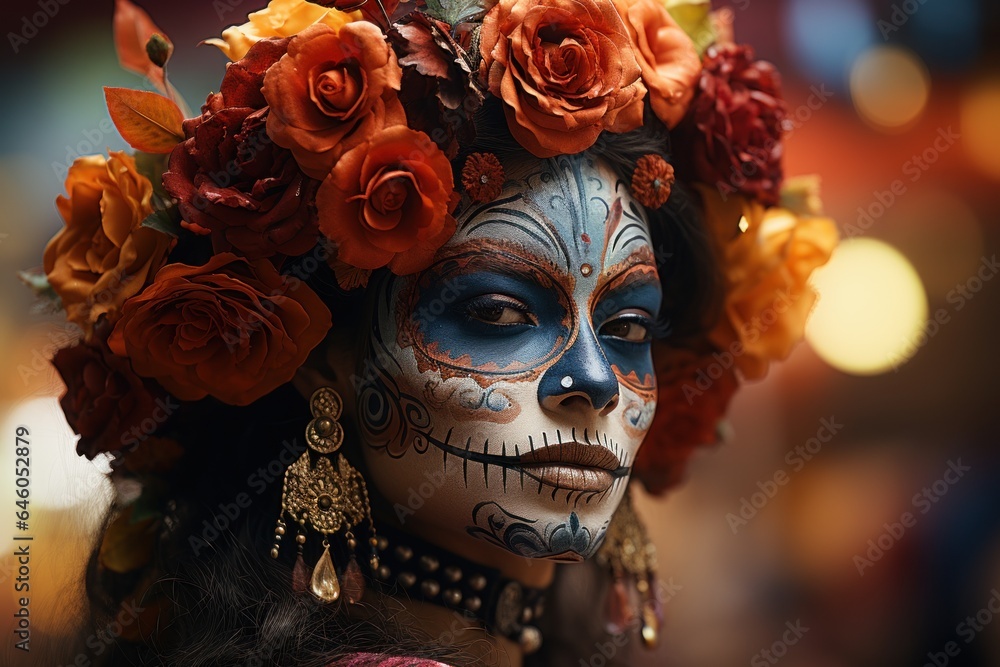 Day of dead, mexican folk holiday, person in a costume of death