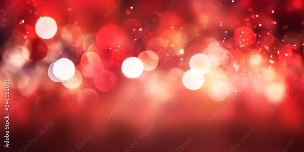 Shiny red bokeh christmas light background, defocus luxury romantic light decoration, abstract blurred glitter xmas holiday card invitation design with copy space ai generate