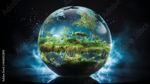  mesmerizing picture of a glass globe with a holographic projection of wind turbines set against a picturesque landscape  illustrating the aesthetics of wind energy