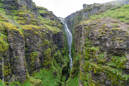 Fototapeta Naklejka Na Ścianę i Meble -  Glymur waterfall in Iceland, in a large mossy canyon