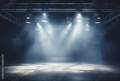 Stage concert night show spotlight blue background light scene entertainment bright party