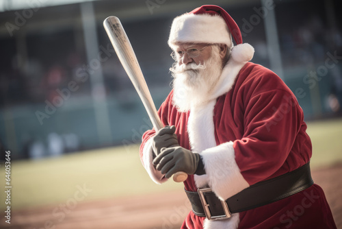 Santa Claus playing baseball. AI generative art