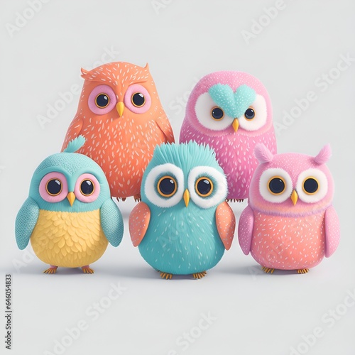 5 Cute Squishy Soft Owls in Pastel Color