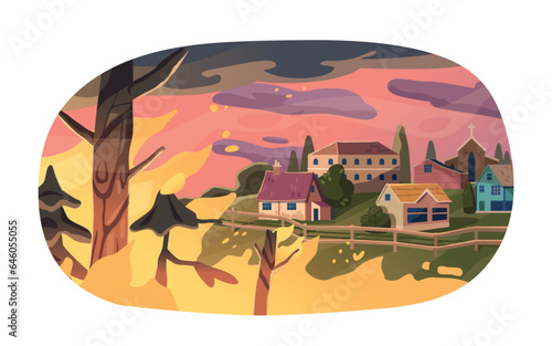 Forest Fire Threatens Countryside Area, Consuming Trees In A Relentless Blaze, Isolated Cartoon Vector Element