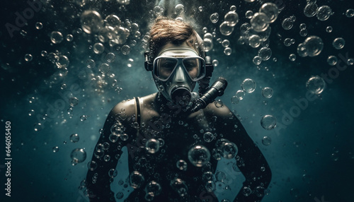 Men and women scuba diving underwater with snorkel equipment generated by AI