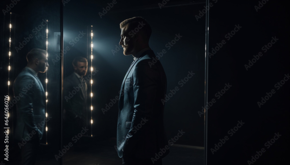 Successful business team walking in the city at night generated by AI