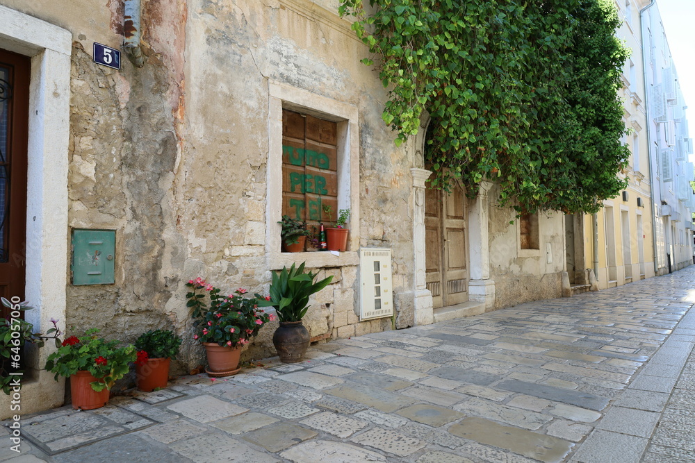 Fototapeta premium Old town scene Porec, Istria, Croatia, beautiful small street in Porec