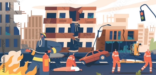 In The Chaos Of An Earthquake, Rescuers Tirelessly Search Through Rubble In The City, Offering Hope And Saving Lives
