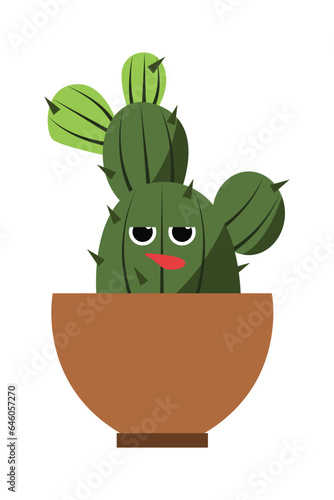 Cute cartoon cactus and succulents with funny happy faces, expression in flowerpot. concept simple flat design illustration vector. can used for cards, invitations, sticker, object decoration.