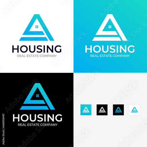 Housing The real estate logo design template with House and Letter A icon