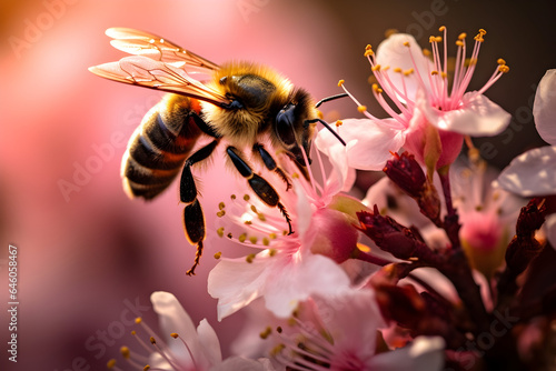 Honey bee on a flower, A bee collecting nectar from a blooming flower © VisionCraft