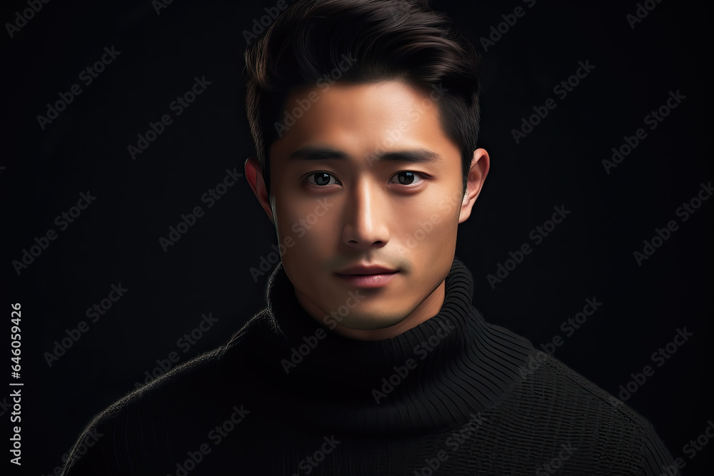 portrait of young asian man in a black sweater, ai generated portrait of young asian man in a black sweater, ai generated