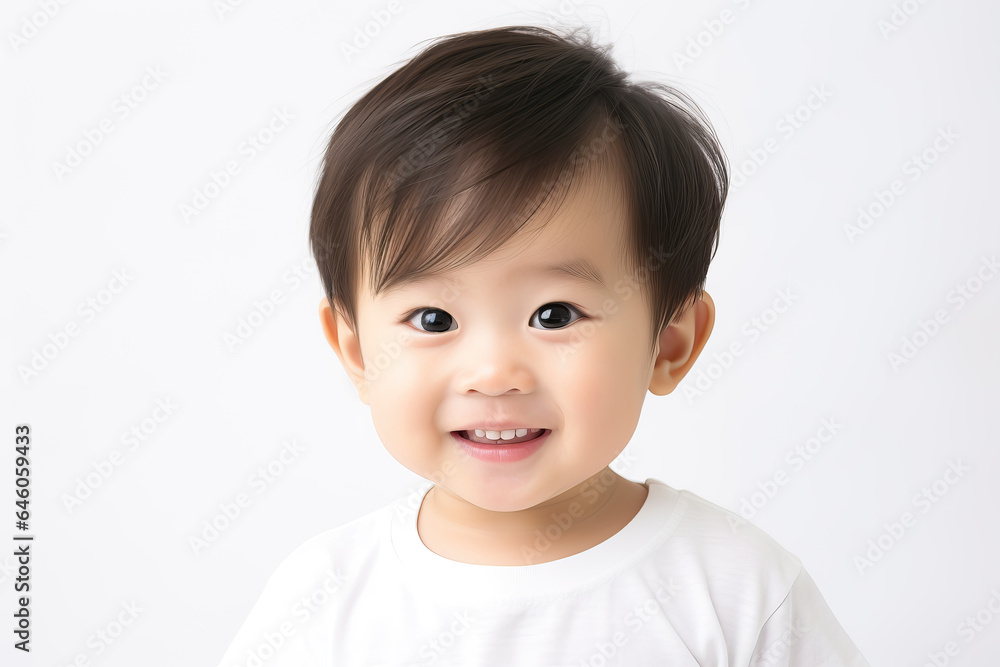portrait of cute asian toddler on white background, ai generated portrait of cute asian toddler on white background, ai generated