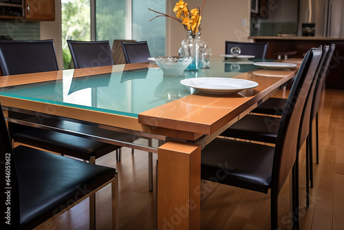close-up of modern dining room table, ai generated