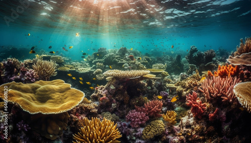 Underwater adventure reveals natural beauty of tropical seascape and wildlife generated by AI
